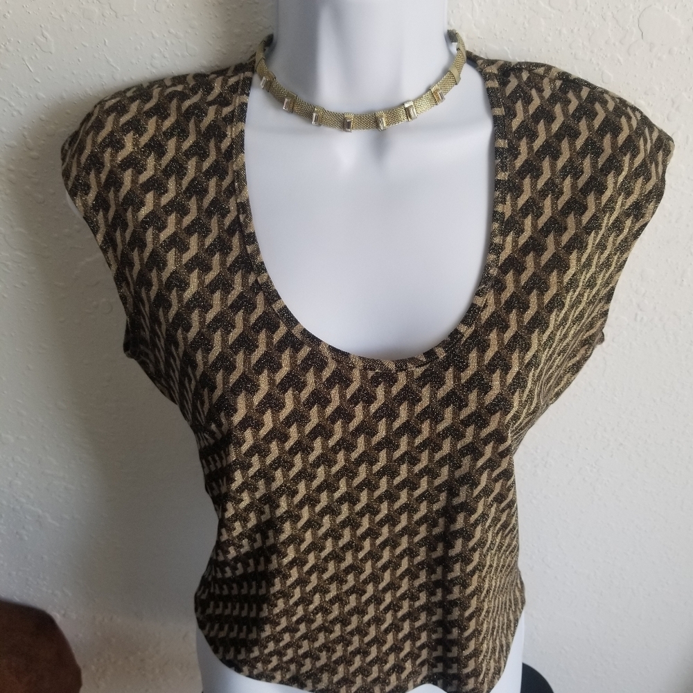 BEBE Geometric Pattern Mettalic Crop Top Medium